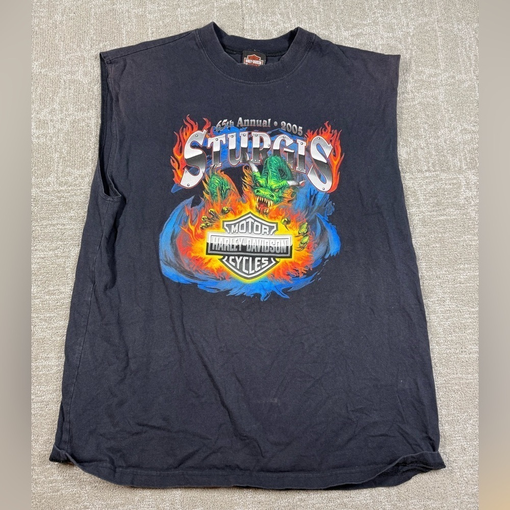 Vintage Harley Davidson 2005 Sturgis Dragon Graphic Printed Sleeveless T-Shirt L
